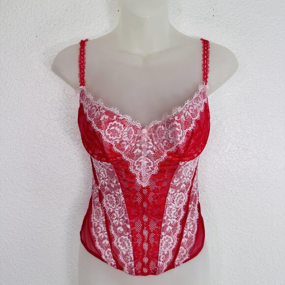 Jezebel Bustier Top Womens 34B Lace Mesh Sheer Underwire Lingerie Corset Bra Red - Picture 1 of 11